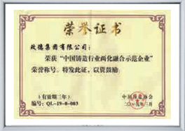 中國(guó)鑄造行業(yè)兩化融合示范企業(yè)